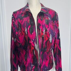 Ruby Rd. Vibrant Pink and Black Sequin Bomber Jacket